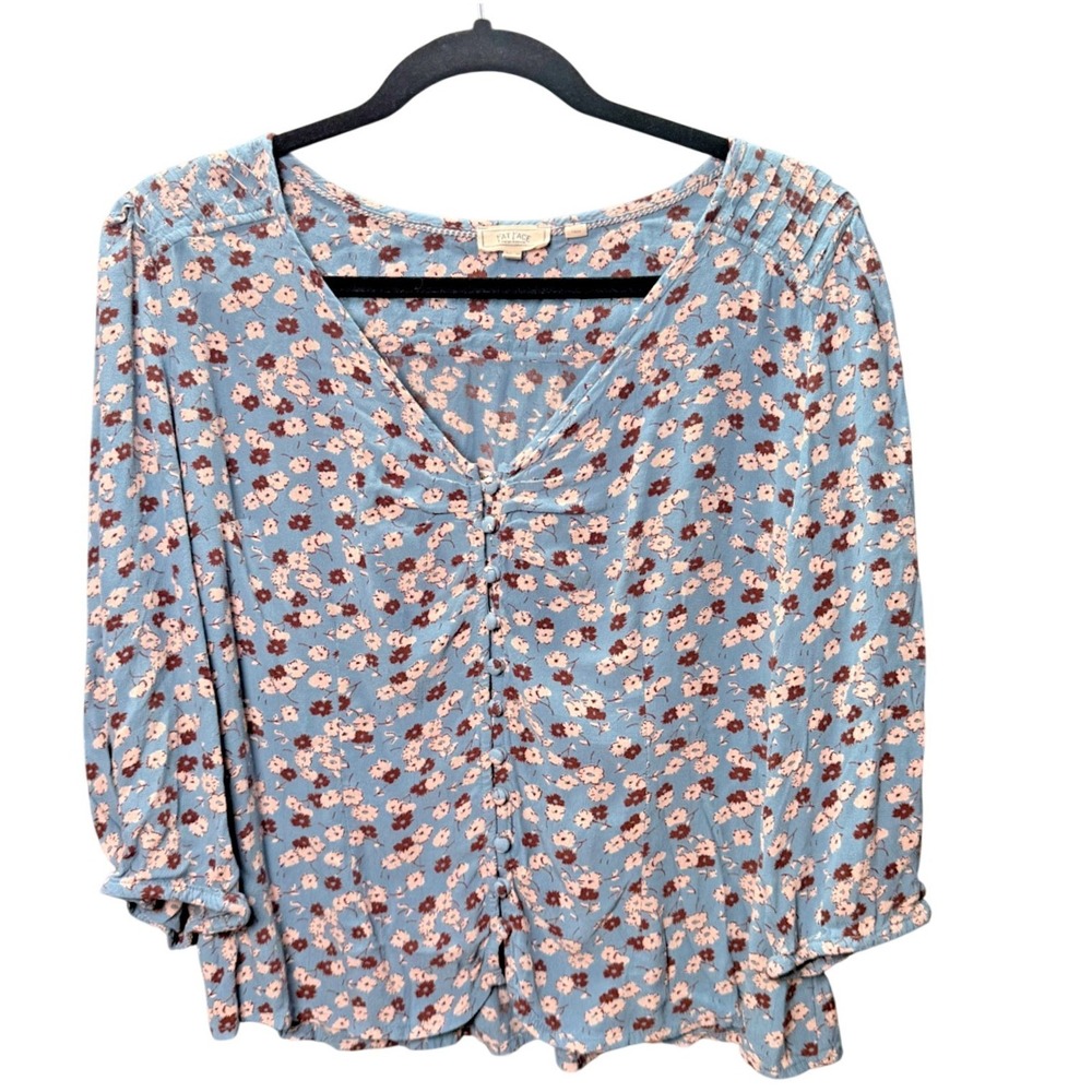 Fat Face Floral Button Front Blouse Womens 10 Blue Cottagecore Boho Festival